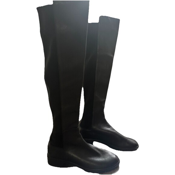 Stuart Weitzman Black Leather Knee-High Lug Sole Boots $595 Retail 38.5 US 8 - Picture 2 of 6